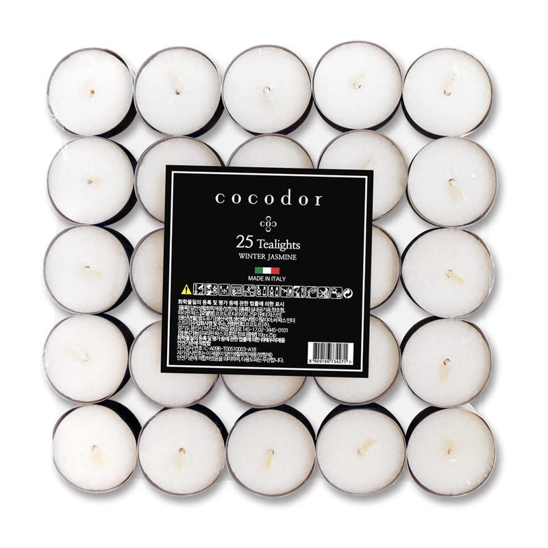 cocodor شموع شاي مضيئة معطرة من كوكودور / ياسمين الشتاء / عبوة 25 / وقت احتراق ممتد من 4-5 ساعات / صنع في إيطاليا، فتيل قطن، ديكور منزلي معطر، عطر، عيد الأم - Image 2